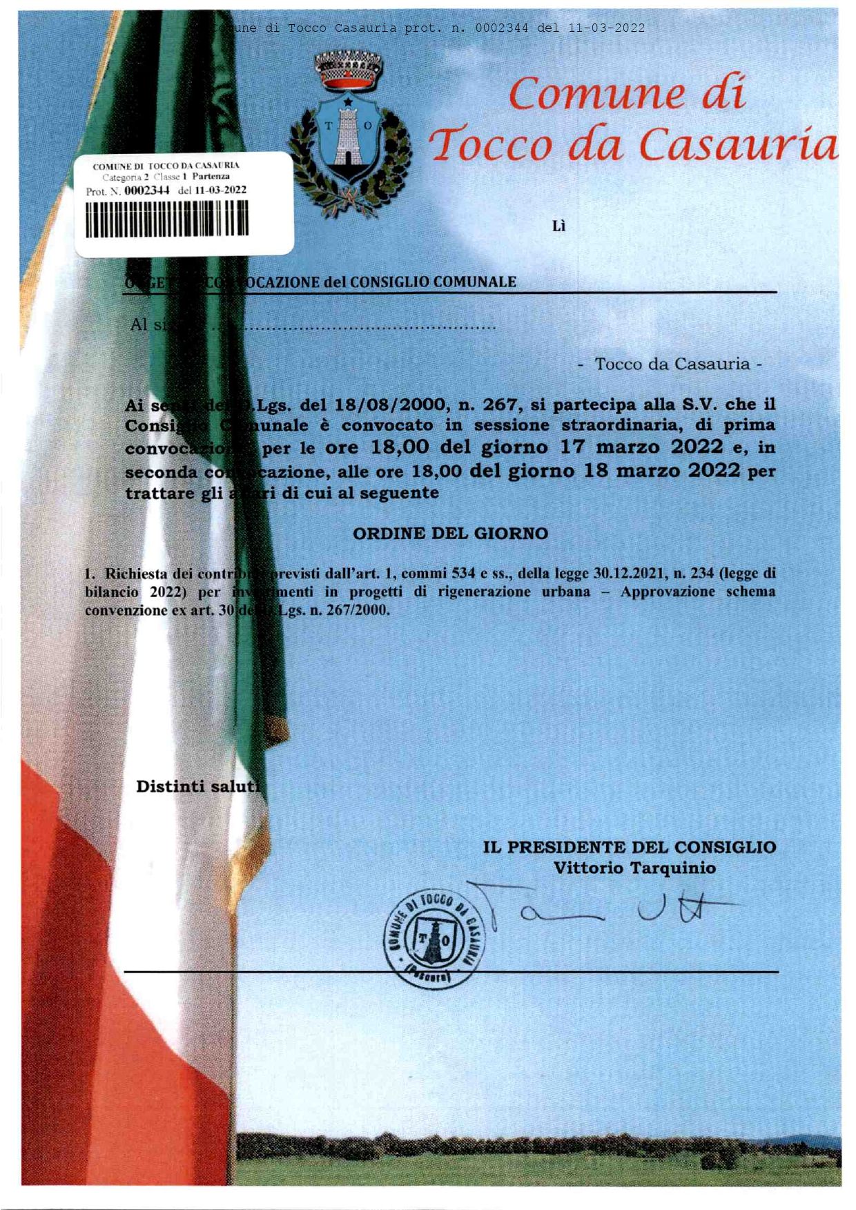 CONVOCAZIONE CONSIGLIO COMUNALE